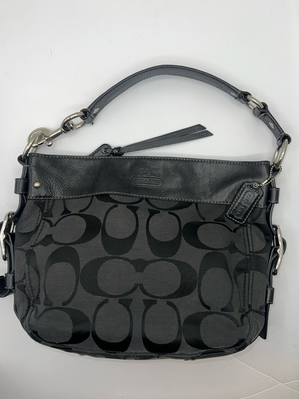 Coach Zoe Sognature Hobo / Shoulder Bag in Black & Grey Signature Canvas -12657